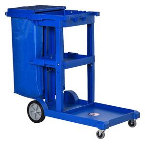 HOMCOM Cleaning Carts On Wheels, Janitorial Trolley, Housekeeping Utility Service Unit w/ 3 Tier Shelves, Rubbish Bag and Hooks Aosom UK