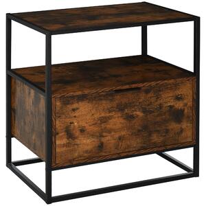 HOMCOM Industrial Side Table: Retro Steel-Frame Unit with Drawer, Open Shelf, Two-Tone Finish