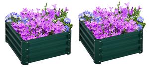Outsunny Set of 2 Raised Garden Bed, Outdoor Elevated Galvanised Planter Box for Flowers, Herbs, 60x60x30.5cm, Green