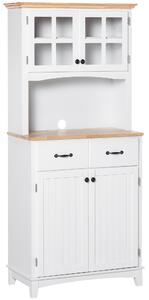 HOMCOM Freestanding Kitchen Cupboard, Kitchen Storage Cabinet with Framed Glass Doors, 2 Drawers, Microwave Counter, White
