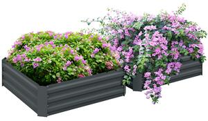 Outsunny Raised Garden Beds: Elevated Galvanised Planter Boxes for Flowers & Herbs, Dark Grey, 100x100x30cm