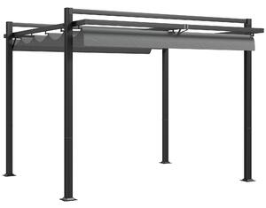 Outsunny 3 x 3(m) Retractable Pergola, Garden Gazebo Shelter with Aluminium Frame, for Grill, Patio, Deck, Dark Grey