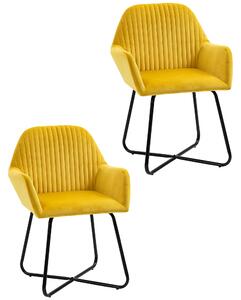 HOMCOM Modern Accent Chair, Velvet-Feel Fabric Upholstered Armchair with Metal Base for Living Room, Set of 2, Yellow