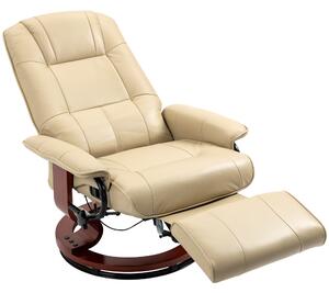 HOMCOM Swivel Recliner, Faux Leather Reclining Chair, Upholstered Armchair with Wooden Base for Living Room, Bedroom, Cream