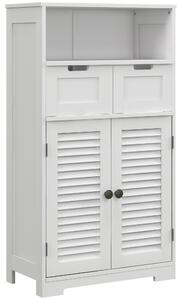 Kleankin Louvred Door Bathroom Storage Unit, Floor Cabinet with Drawers, Open Shelf, Adjustable Shelf, White Aosom UK