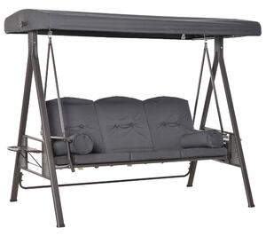 Outsunny 3 Seater Garden Swing Seat, Outdoor Hammock Bench with Adjustable Canopy, Cushions and Cup Trays, Steel Frame, Dark Grey Aosom UK