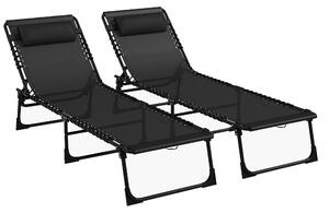 Outsunny Folding Sun Loungers, Pair of Beach Chaise Chairs, 4-Position Adjustable, Portable for Camping, Black