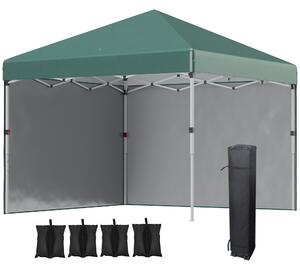 Outsunny 3 x 3m Gazebo Pop Up with Sides, 2 Sidewalls, Leg Weight Bags and Carry Bag, Height Adjustable for Garden, Patio, Green Aosom UK
