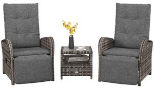 Outsunny 2 Seater Patio Rattan Wicker Chaise Lounge Sofa Set w/ Cushion for Patio Yard Porch