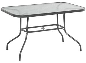 Outsunny Glass Top Garden Table Curved Metal Frame w/ Parasol Hole 4 Legs Outdoor Balcony Sturdy Friends Family Dining Table -Grey Aosom UK