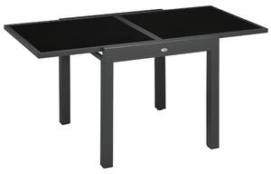 Outsunny Extending Garden Table, Outdoor Dining Table with Aluminium Frame and Tempered Glass Tabletop, 80/160 x 80 x 75 cm, Black
