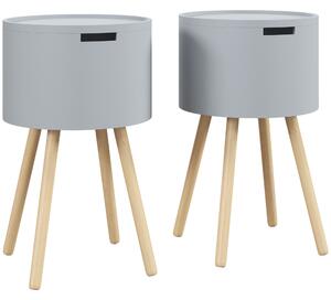 HOMCOM Modern Side Table with Concealed Storage, Round End Table with Removable Tray, Wood Frame, Grey Aosom UK