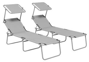 Outsunny Outdoor Foldable Sun Lounger Set of 2, 4 Level Adjustable Backrest Reclining Sun Lounger Chair with Angle Adjust Sun Shade Awning Aosom UK