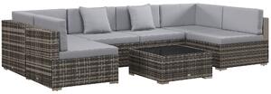 Outsunny 7 Pcs PE Rattan Garden Furniture Set w/ Thick Padded Cushion, Patio Corner Sofa Sets w/ Glass Coffee Table & Pillows, Mixed Grey