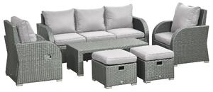 Outsunny 7-Seater Patio Furniture Set, Rattan Garden Set with Coffee Table, Footstool and Reclining Chairs, Light Grey Aosom UK