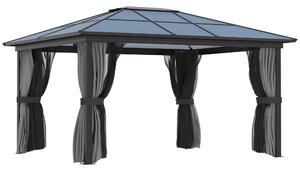 Outsunny 4 x 3.6m Hardtop Gazebo with UV Resistant Polycarbonate Roof & Aluminium Frame, Garden Pavilion with Mosquito Netting and Curtains Aosom UK