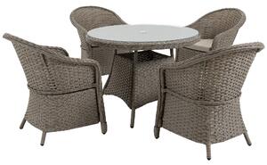 Outsunny 5 Pieces Outdoor Patio PE Rattan Dining Set, Four Seater Garden Furniture - 4 Chairs & Round Table w/ Umbrella Hole, Mixed Grey