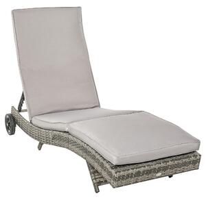 Outsunny Patio Wicker Chaise Lounge Chair, Outdoor PE Rattan Sun lounger with Adjustable Backrest and 2 Wheels