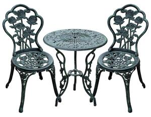 Outsunny Cast Aluminium Outdoor Patio Garden Bistro Elegant Design Table Chair Set - Green (3-Piece)