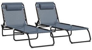 Outsunny Folding Sun Loungers: Dual Beach Recliners, 4-Position Adjustable, Grey Aosom UK