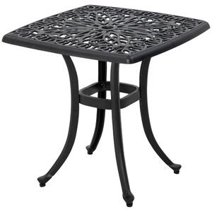 Outsunny Cast Aluminium Bistro Table, Outdoor Square Side Table with Umbrella Hole, Garden Table for Balcony, Poolside, Black