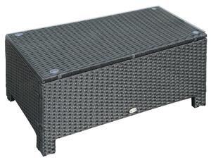 Outsunny Rattan Garden Furniture Coffee Table Patio Iron Frame Tempered Glass (Black)