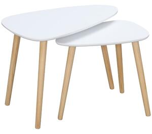 HOMCOM Nesting Side Tables White Nest of Tables Set of 2 Scandi Style Wooden Tables with Sturdy Table Tops, White, Natural Aosom UK