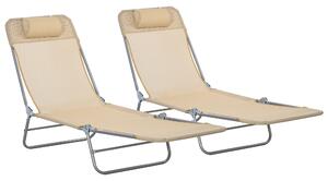Outsunny Set of Two Steel Frame Sun Loungers, with Reclining Backs - Brown Aosom UK