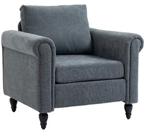 HOMCOM Vintage Accent Chair, Upholstered Occasional Chair with Back Pillow, Rolled Arms, Gourd-Shaped Rubber Wood Legs, Grey Aosom UK