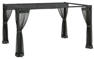 Outsunny 3 x 4m Retractable Pergola, Garden Gazebo Shelter with Nettings, for Grill, Patio, Deck, Dark Grey