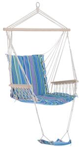 Outsunny Patio Swing Seat: Outdoor Hammock Hanging Chair, Wooden with Footrest, Armrest & Cotton Cloth, Blue