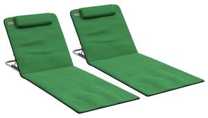 Outsunny Reclining Beach Duo: Metal Frame Loungers with PE Fabric, Includes Pillows, 2 Pieces, Green Aosom UK