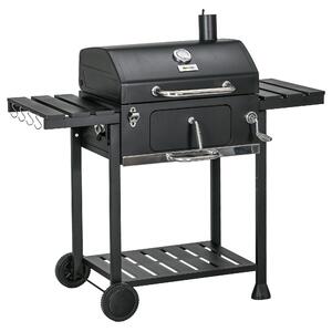 Outsunny Outddor Portable Charcoal BBQ Wide 120cm, with Pull-out Ash Catcher Side Hooks & Bottle Opener, Side & Bottom Shelves Aosom UK