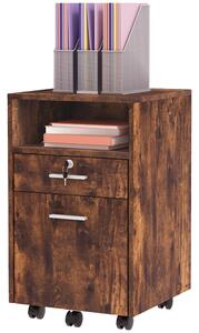 Vinsetto Mobile Lockable Filing Cabinet, Home Office Organizer with Wheels & Hanging Bar for A4, Letter Size, Rustic Brown