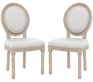HOMCOM Dining Chairs Set of 2, French Vintage Style Kitchen Chairs with PU Leather Upholstery and Wooden Legs for Dining Room