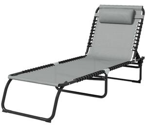 Outsunny Folding Sun Lounger Beach Chaise Chair Garden Cot Camping Recliner with 4 Position Adjustable Light Grey