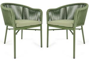 Faris Garden Green Rattan Armchair With Cushion in Pair