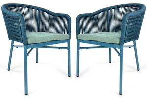 Faris Garden Blue Rattan Armchair With Cushion in Pair