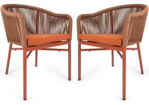 Faris Garden Orange Rattan Armchair With Cushion in Pair