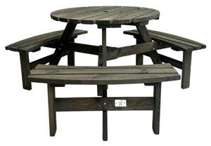 Balint Outdoor Wooden 6 Seater Round Picnic Table in Dark Grey