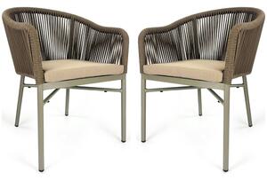 Faris Garden Taupe Rattan Armchair With Cushion in Pair