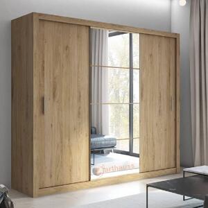 Ionia Wooden Wardrobe With 3 Sliding Doors In Shetland Oak