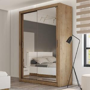 Ionia Wooden Wardrobe 150cm With 2 Sliding Doors In Shetland Oak