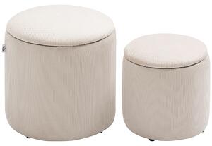 HOMCOM Modern Storage Ottoman with Removable Lid, Fabric Storage Stool, Foot Stool, Dressing Table Stool, Set of 2, White