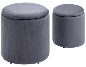 HOMCOM Modern Storage Ottoman with Removable Lid, Fabric Storage Stool, Foot Stool, Dressing Table Stool, Set of 2, Grey