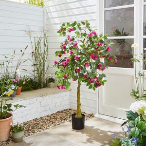 Artificial Purple Bougainvillea Tree in Black Plastic Plant Pot