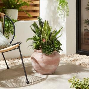 Artificial Green Mixed Plants in Rustic Natural Plastic Plant Pot