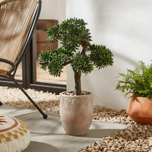 Artificial Green Pine Bonsai Tree in Rustic Natural Plastic Plant Pot