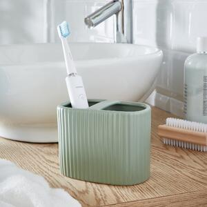 Ceramic Ribbed Electric Toothbrush Holder Green