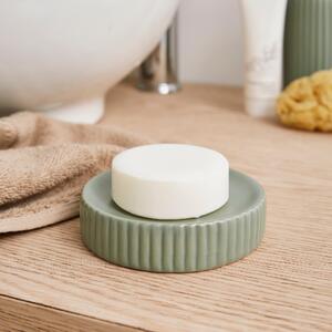 Ceramic Ribbed Soap Dish Green